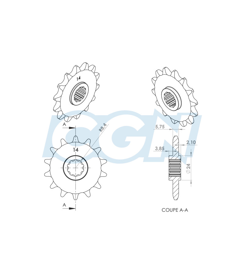 PIGNON MECABOITE F14 TEKNIX ADAPT. GSM/GILERA -2000 14 DTS