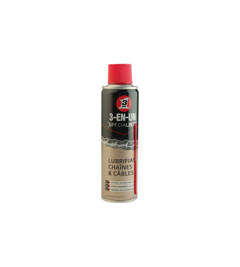 HUILE/LUBRIFIANT 3 EN 1 250ML  CHAINE ET CABLE (AEROSOL) PTFE TEFLON