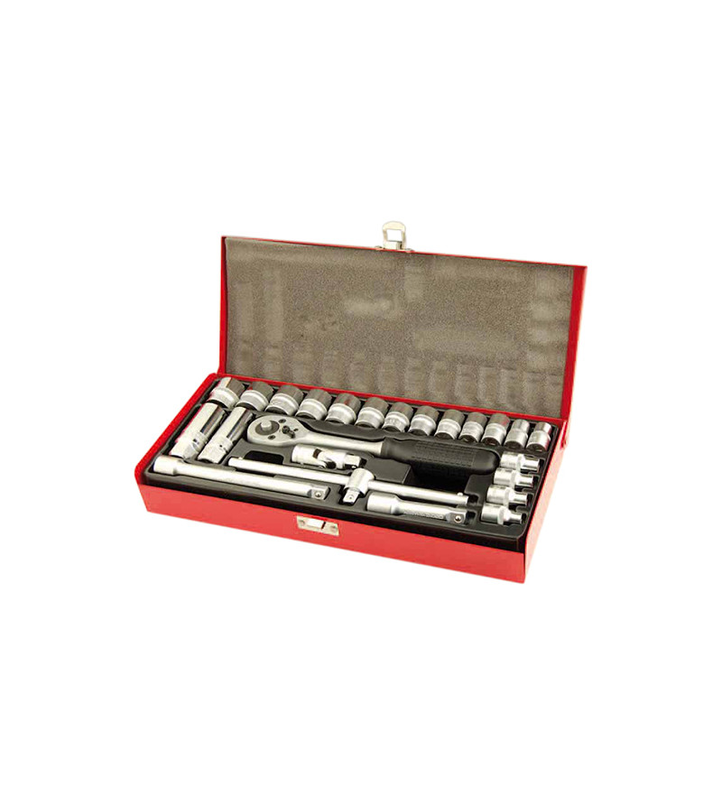OUTIL COFFRET DE DOUILLES CHROME/VANADIUM 3/8 6 PANS DE 6MM  A 22 MM (24 PIECES)
