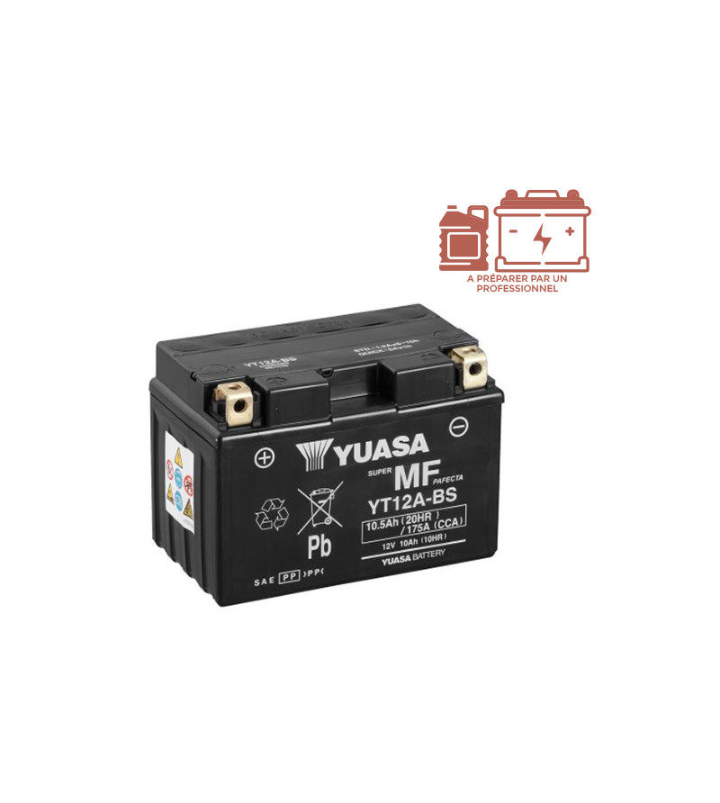 BATTERIE YT12A-BS YUASA 12V10AH ADAPT. KYMCO STREET 125/BURMAN 250/400 LG 152 LA 88 H 106