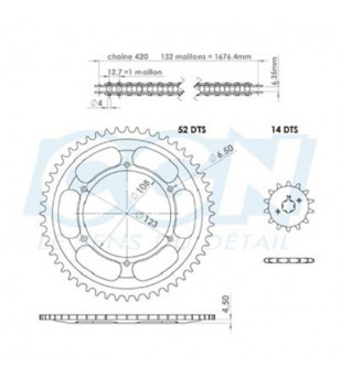 KIT CHAINE AFAM ADAPT. GPR 2000-2003  420  14X52 (DEMULT. ORIGINE) D108/6 FIX. INCURVEE