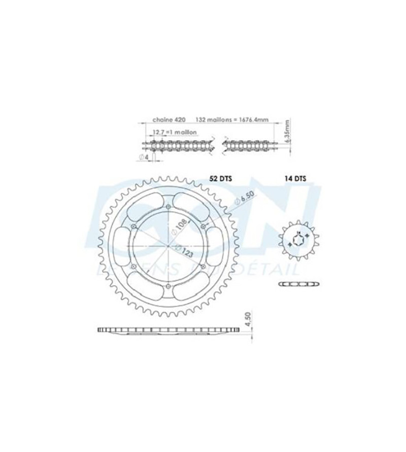 KIT CHAINE AFAM ADAPT. GPR 2000-2003  420  14X52 (DEMULT. ORIGINE) D108/6 FIX. INCURVEE