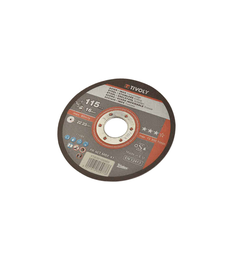 DISQUE MEULEUSE/LAPIDAIRE A TRONCONNER ACIER ET INOX DIAMETRE 115 EPAISSEUR 1.6 MM (X1)