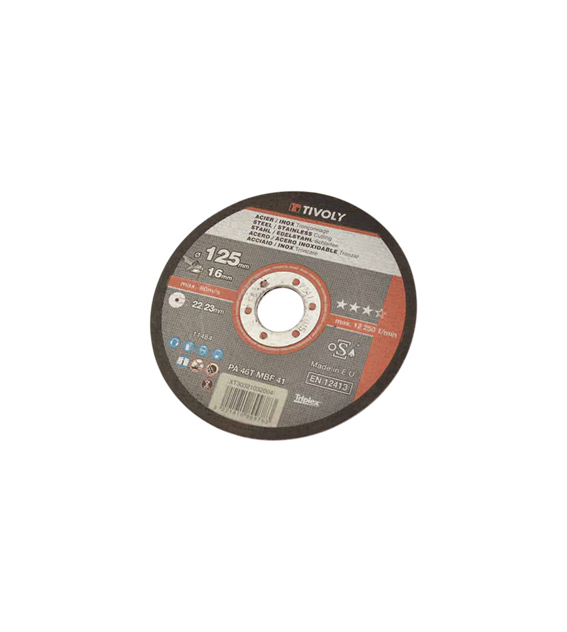DISQUE MEULEUSE/LAPIDAIRE A TRONCONNER ACIER ET INOX DIAMETRE 125 EPAISSEUR 1.6 MM (X1)