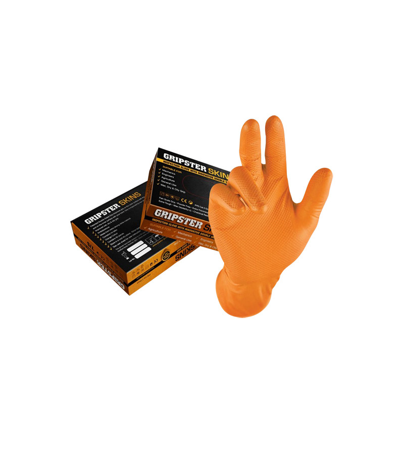 GANT DE TRAVAIL/ATELIER JETABLE T11 (XXL) NITRILE HAUTE RESISTANCE (BOITE DE 50) - ORANGE