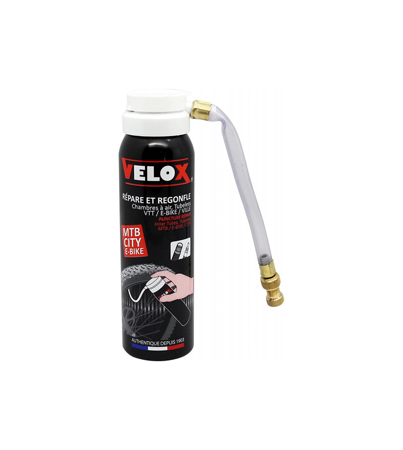 BOMBE ANTI-CREVAISON VELO VELOX 100ML VTT/E BIKE/VAE  (RACCORD FLEXIBLE VP/VS)