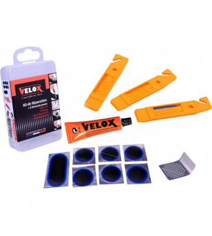 NECESSAIRE REP/RUSTINE VELOX TREKKING/VTT 7 PIECES RENFORCEES + DISSOLUTION + 1 RAPE + DEM