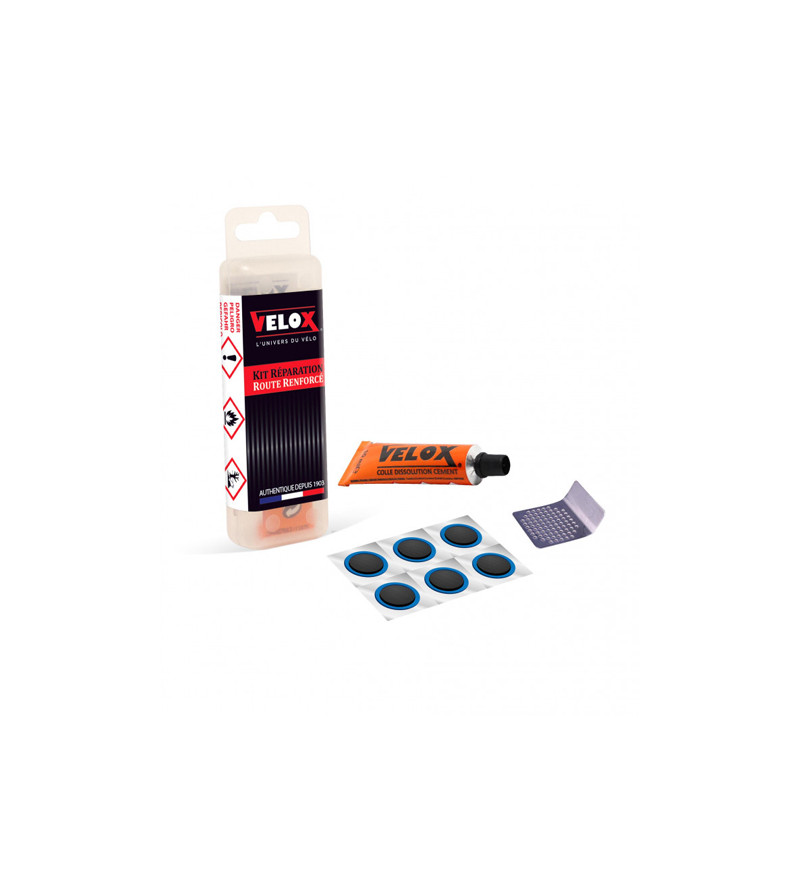 NECESSAIRE REP/RUSTINE VELOX ROUTE 6 PIECES RENFORCEES + DISSOLUTION 5ML + 1 RAPE