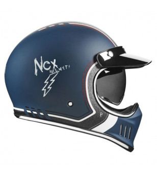 CASQUE INTEGRAL VINTAGE ECRAN SOLAIRE NOX PREMIUM SEVENTY NINE BLEU MAT T63-64 XXL