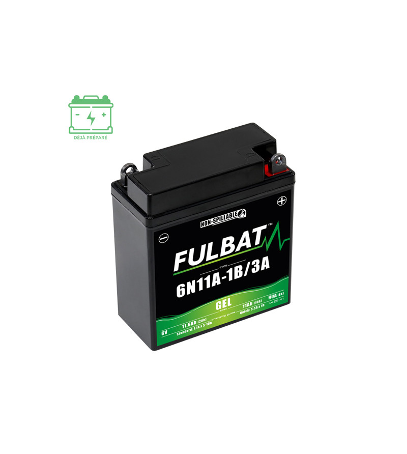 BATTERIE 6N11A-1B/3A FULBAT 6V11AH CLASSIC LG121L58 H130 (GEL - SANS ENTRETIEN) - ACTIVEE