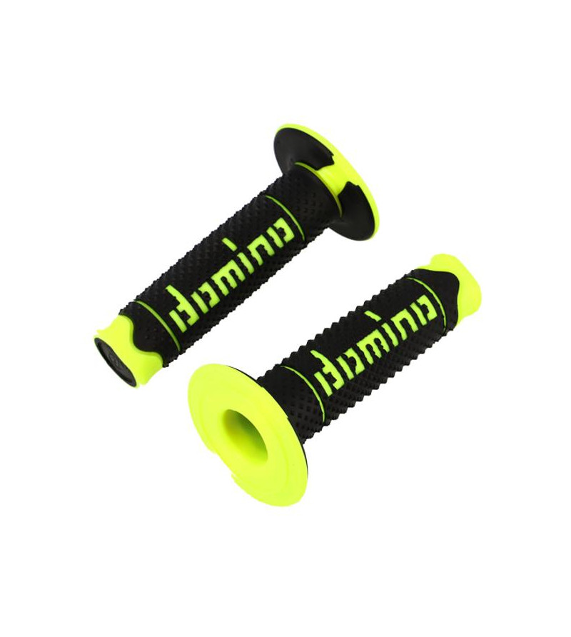 REVETEMENT/POIGNEE DOMINO A260 CROSS/ENDURO NOIR/JAUNE FLUO (PR) 120MM SCOOTER sur le site du spécialiste des deux roues O-TA...