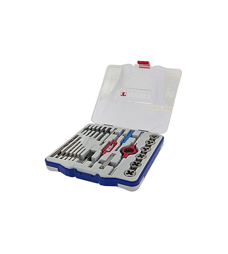 OUTIL COFFRET TIVOLY 6 TARAUDS HSS + 6 FILIÈRES HSS M3 À M10 + 6 FORETS HSS + ACC