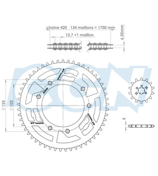 KIT CHAINE DOPPLER ORIGIN ACIER ADAPT. XPOWER/TZR 03 420 53DTS D54/ 4 FIX 50 À BOITE sur le site du spécialiste des deux roue...