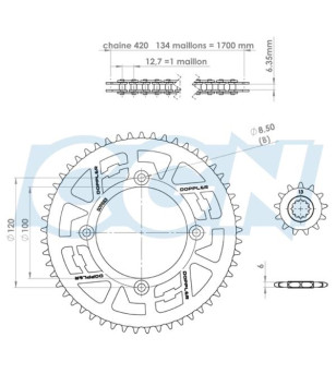 KIT CHAINE DOPPLER ORIGIN ACIER ADAPT. BETA FACTORY 05/RR SM 05 420 13X53DTS D100 4 FIX 50 À BOITE sur le site du spécialiste...