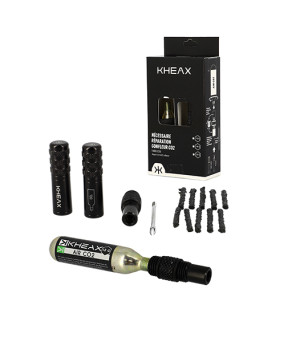 NECESSAIRE REPARATION VTT TUBELESS KHEAX ALU NOIR AVEC EMBOUT CO2 + CARTOUCHE CO2 12GR