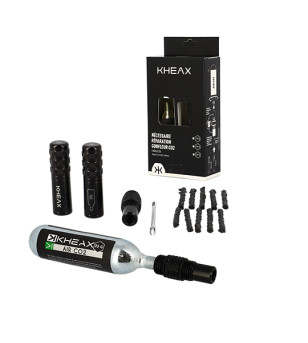 NECESSAIRE REPARATION VTT TUBELESS KHEAX ALU NOIR AVEC EMBOUT CO2 + CARTOUCHE CO2 25GR