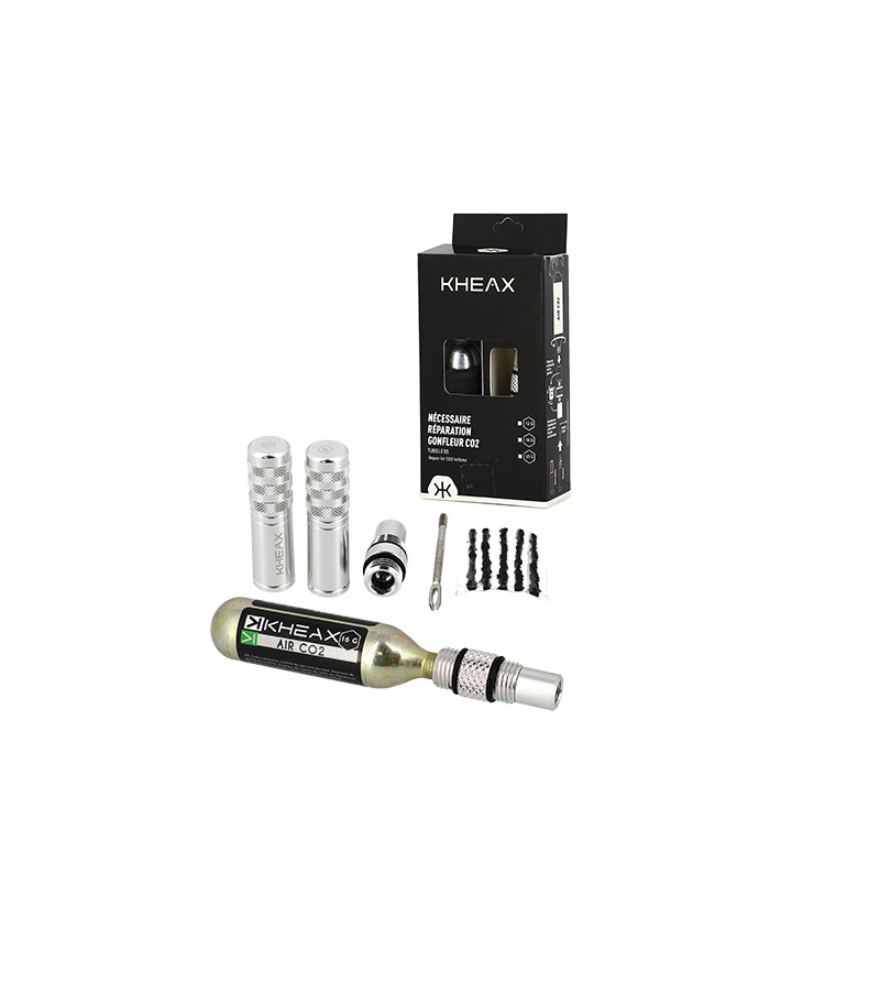 NECESSAIRE REPARATION VTT TUBELESS KHEAX ALU ARGENT AVEC EMBOUT CO2 + CARTOUCHE CO2 16GR ATELIER sur le site du spécialiste d... NECESSAIRE REPARATION VTT TUBELESS KHEAX ALU ARGENT AVEC EMBOUT CO2 + CARTOUCHE CO2 16GR ATELIER sur le site du spécialiste d...