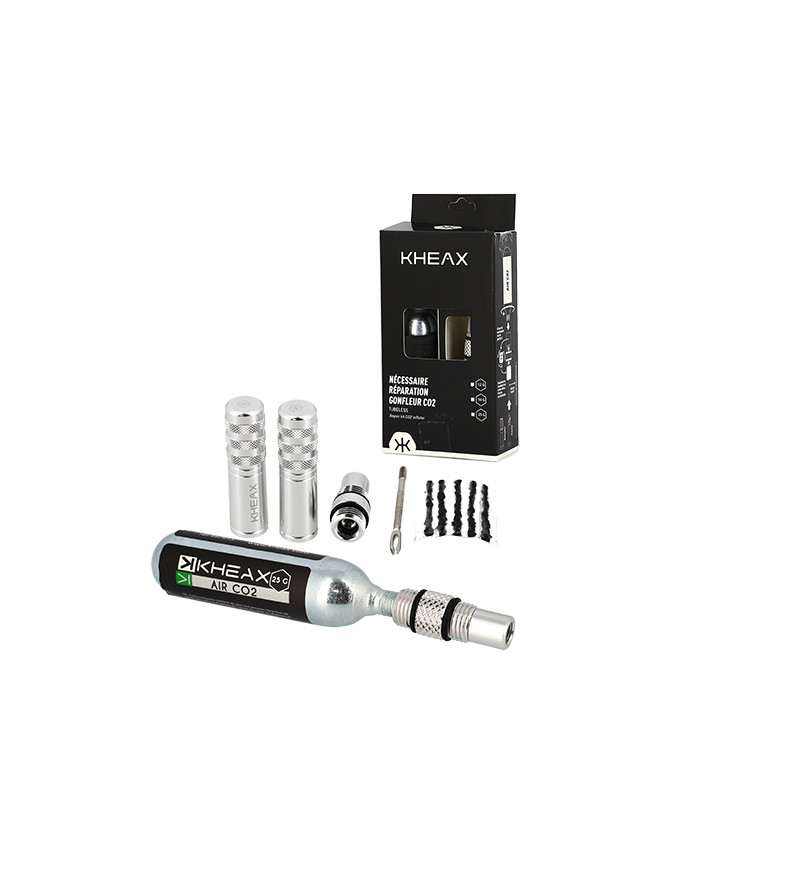 NECESSAIRE REPARATION VTT TUBELESS KHEAX ALU ARGENT AVEC EMBOUT CO2 + CARTOUCHE CO2 25GR ATELIER sur le site du spécialiste d... NECESSAIRE REPARATION VTT TUBELESS KHEAX ALU ARGENT AVEC EMBOUT CO2 + CARTOUCHE CO2 25GR ATELIER sur le site du spécialiste d...