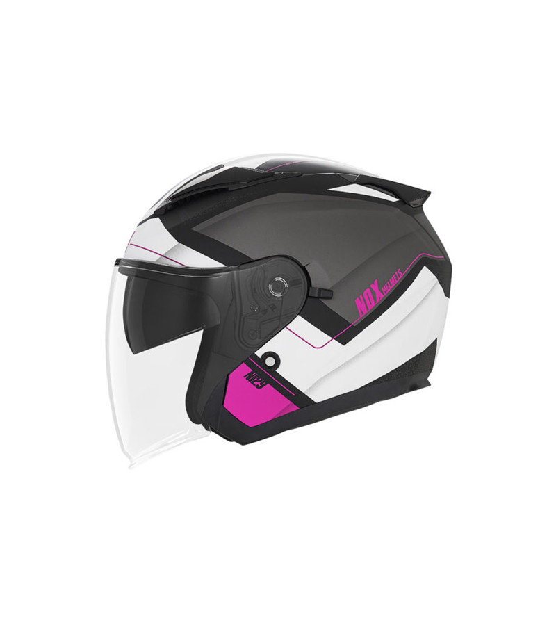 CASQUE JET DOUBLE ECRAN NOX N129 TRIOM NOIR MAT/ROSE T55-56 S ÉQUIPEMENTS sur le site du spécialiste des deux roues O-TAKET.COM