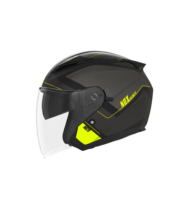 CASQUE JET DOUBLE ECRAN NOX N129 TRIOM NOIR MAT/JAUNE FLUO T53-54 XS ÉQUIPEMENTS sur le site du spécialiste des deux roues O-...