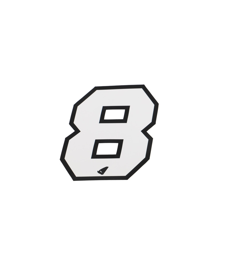 AUTOCOLLANT NUMERO CROSS 8 BLANC CONTOUR NOIR - HAUTEUR 13 CM (X5) MOTO sur le site du spécialiste des deux roues O-TAKET.COM