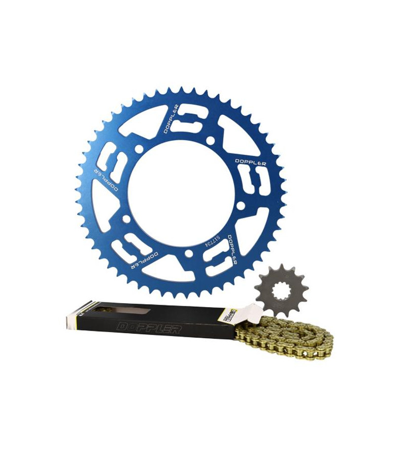 KIT CHAINE DOPPLER ALU ADAPT. SHERCO ENDURO/SM 428 13X53DTS D110 FIX 5 ALU BLEU 50 À BOITE sur le site du spécialiste des deu...