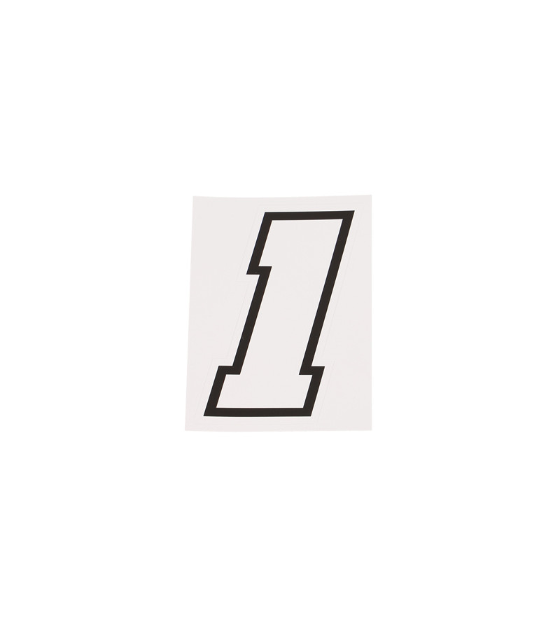 AUTOCOLLANT NUMERO DE COURSE MOTO 1BLANC CONTOUR NOIR - HAUTEUR 10 CM