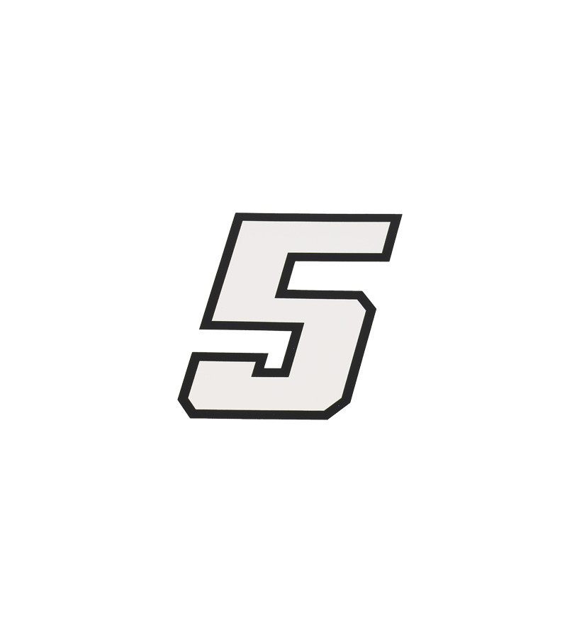 AUTOCOLLANT NUMERO DE COURSE MOTO 5BLANC CONTOUR NOIR - HAUTEUR 10 CM