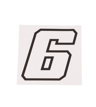 AUTOCOLLANT NUMERO DE COURSE MOTO 6BLANC CONTOUR NOIR - HAUTEUR 10 CM