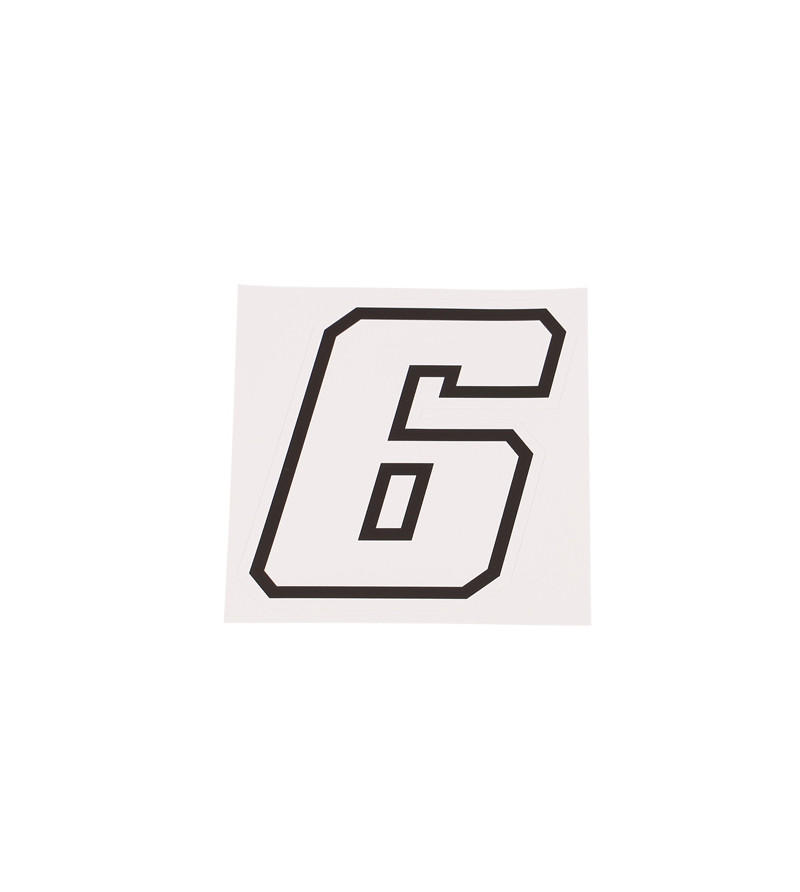 AUTOCOLLANT NUMERO DE COURSE MOTO 6BLANC CONTOUR NOIR - HAUTEUR 10 CM