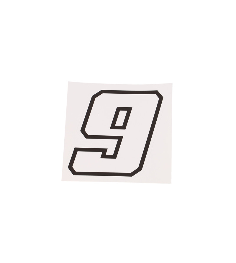 AUTOCOLLANT NUMERO DE COURSE MOTO 9BLANC CONTOUR NOIR - HAUTEUR 10 CM