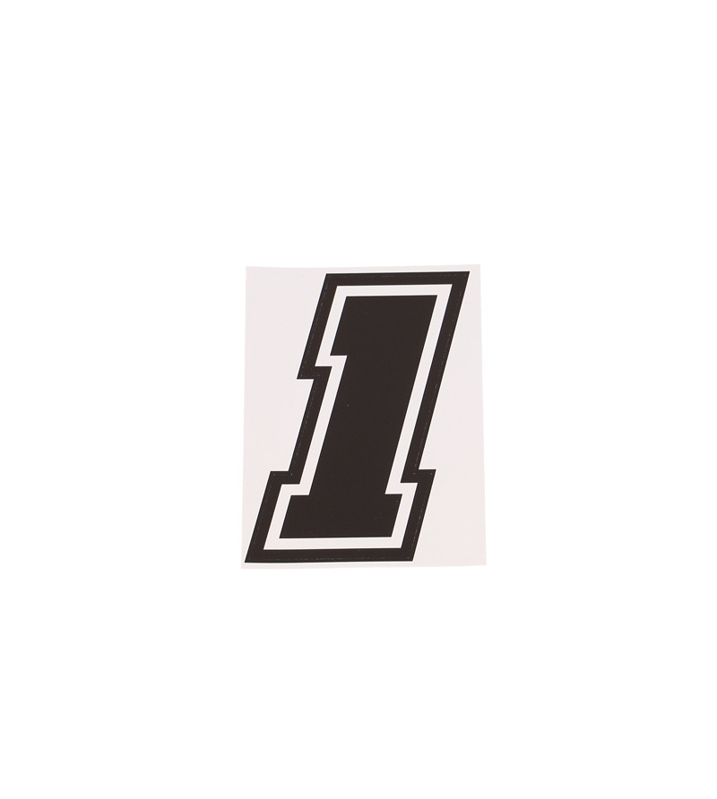 AUTOCOLLANT NUMERO DE COURSE MOTO 1NOIR CONTOUR BLANC - HAUTEUR 10 CM