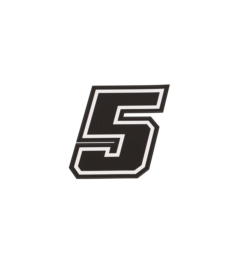 AUTOCOLLANT NUMERO DE COURSE MOTO 5NOIR CONTOUR BLANC - HAUTEUR 10 CM