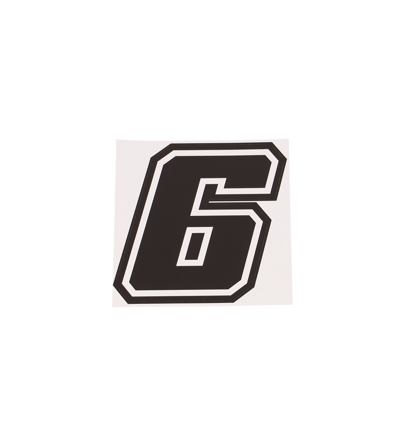 AUTOCOLLANT NUMERO DE COURSE MOTO 6NOIR CONTOUR BLANC - HAUTEUR 10 CM