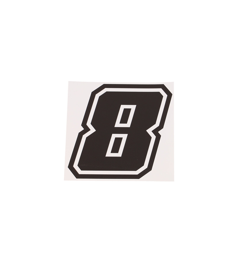 AUTOCOLLANT NUMERO DE COURSE MOTO 8NOIR CONTOUR BLANC - HAUTEUR 10 CM
