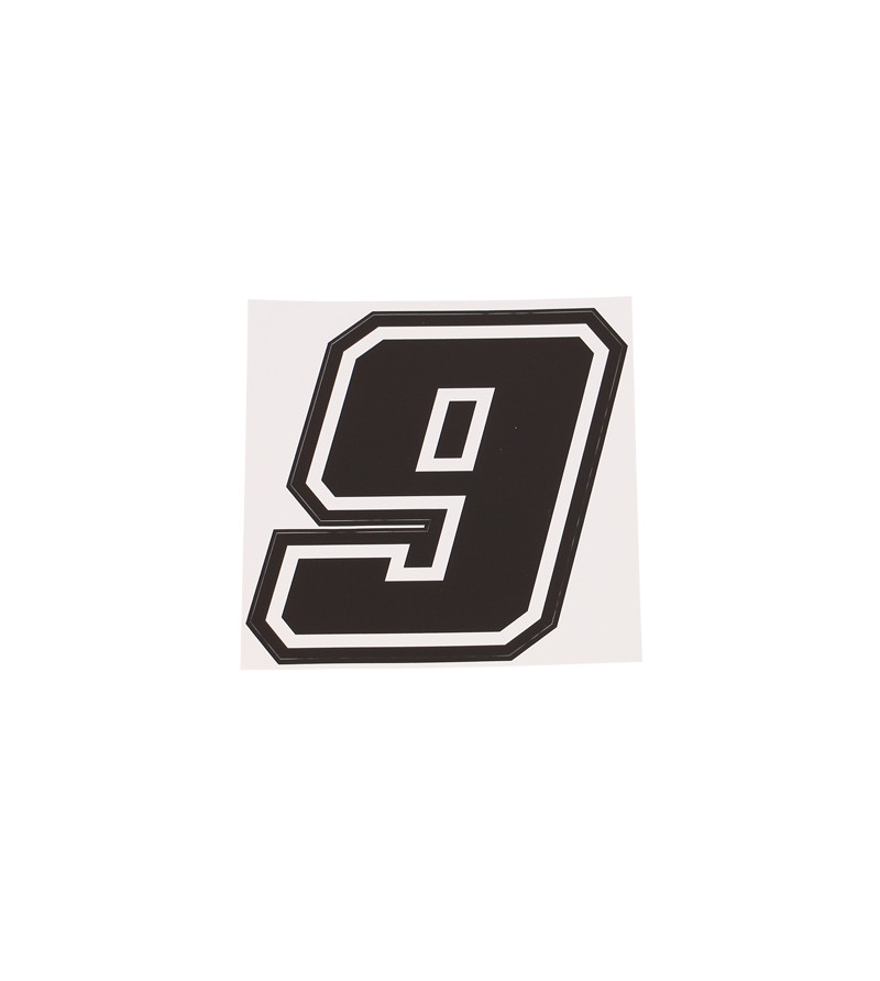AUTOCOLLANT NUMERO DE COURSE MOTO 9NOIR CONTOUR BLANC - HAUTEUR 10 CM