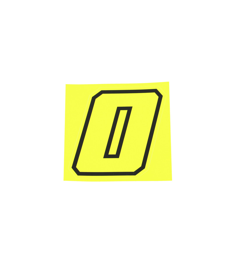 AUTOCOLLANT NUMERO DE COURSE MOTO 0JAUNE FLUO CONTOUR NOIR - HAUTEUR  10 CM