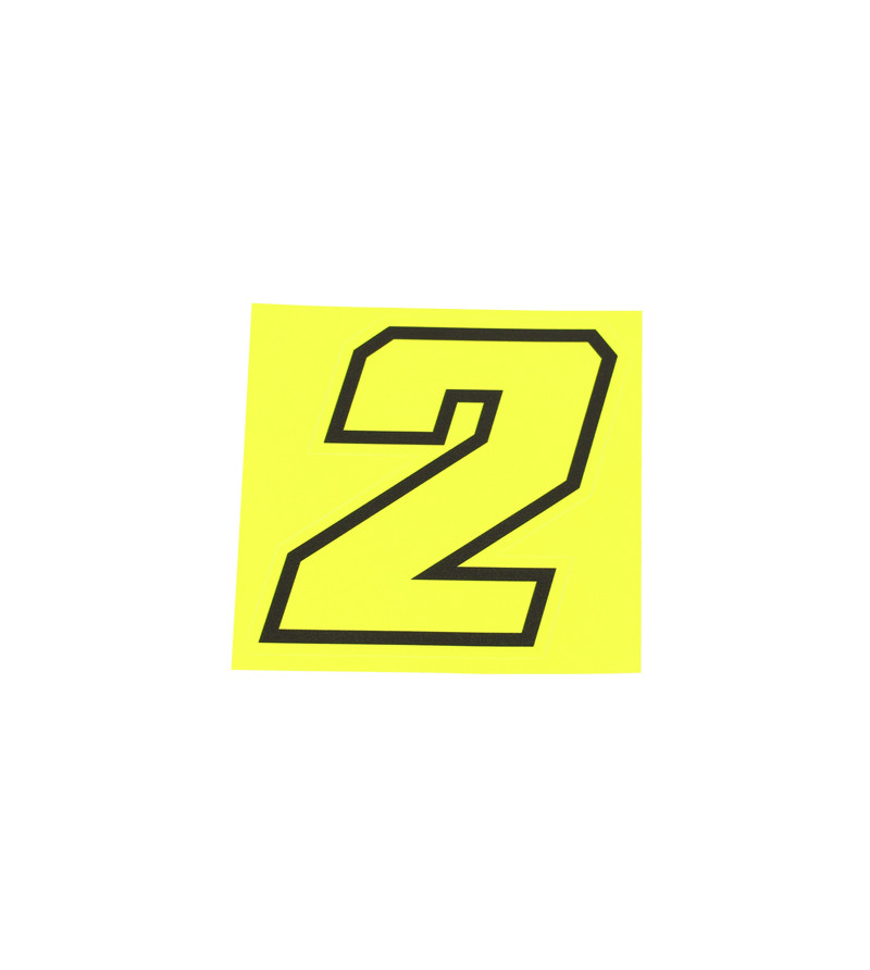 AUTOCOLLANT NUMERO DE COURSE MOTO 2JAUNE FLUO CONTOUR NOIR - HAUTEUR  10 CM