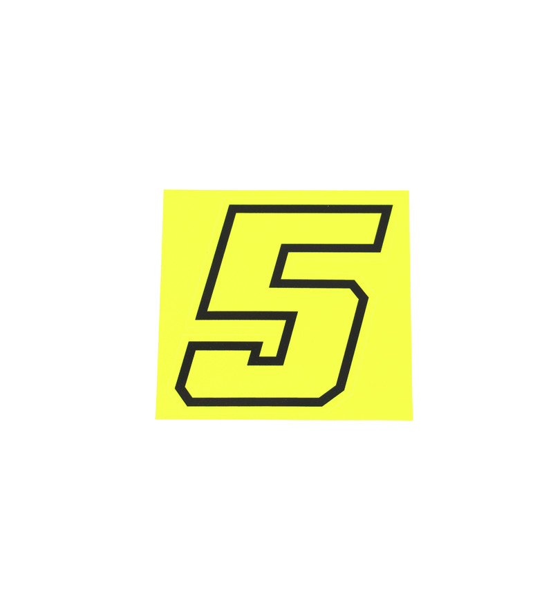 AUTOCOLLANT NUMERO DE COURSE MOTO 5JAUNE FLUO CONTOUR NOIR - HAUTEUR  10 CM