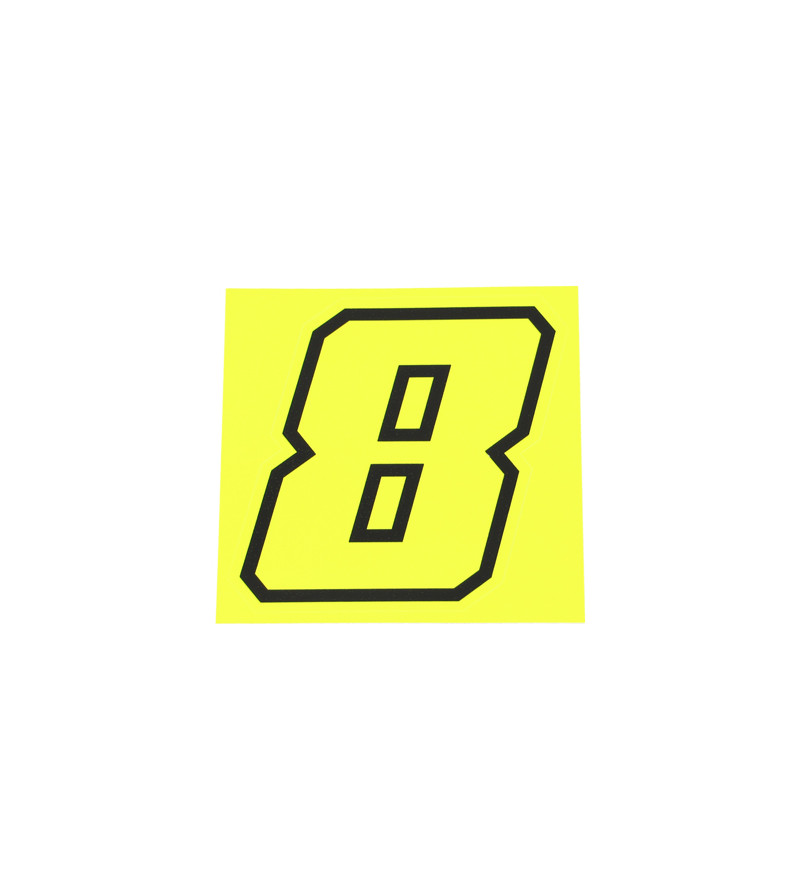 AUTOCOLLANT NUMERO DE COURSE MOTO 8JAUNE FLUO CONTOUR NOIR - HAUTEUR  10 CM