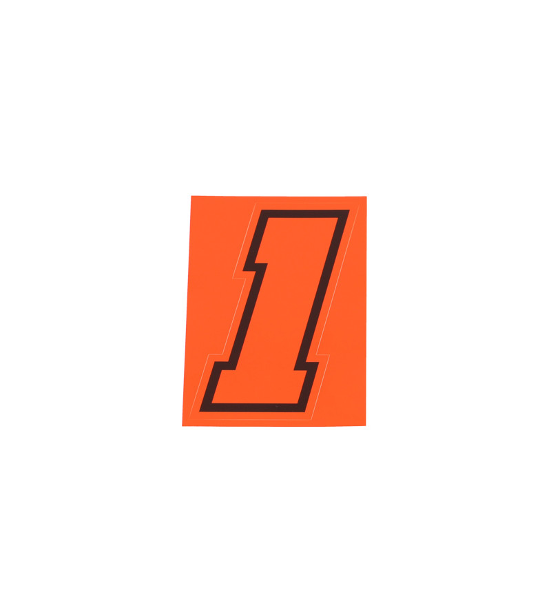 AUTOCOLLANT NUMERO DE COURSE MOTO 1ROUGE FLUO CONTOUR NOIR - HAUTEUR  10 CM