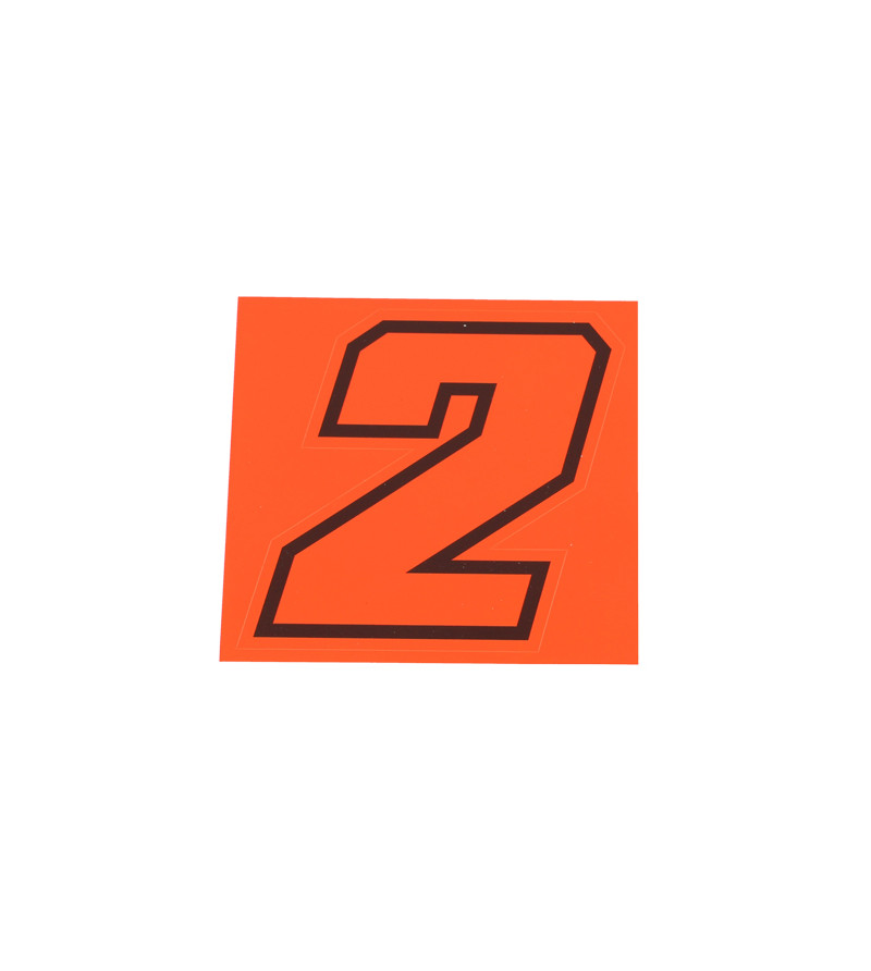 AUTOCOLLANT NUMERO DE COURSE MOTO 2ROUGE FLUO CONTOUR NOIR - HAUTEUR  10 CM