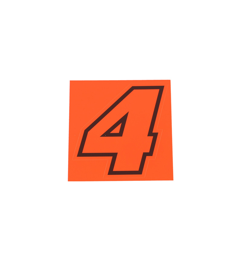 AUTOCOLLANT NUMERO DE COURSE MOTO 4ROUGE FLUO CONTOUR NOIR - HAUTEUR  10 CM