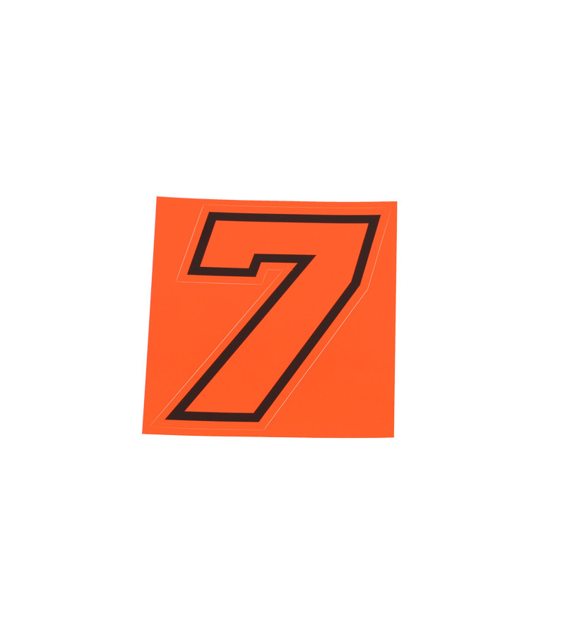 AUTOCOLLANT NUMERO DE COURSE MOTO 7ROUGE FLUO CONTOUR NOIR - HAUTEUR  10 CM