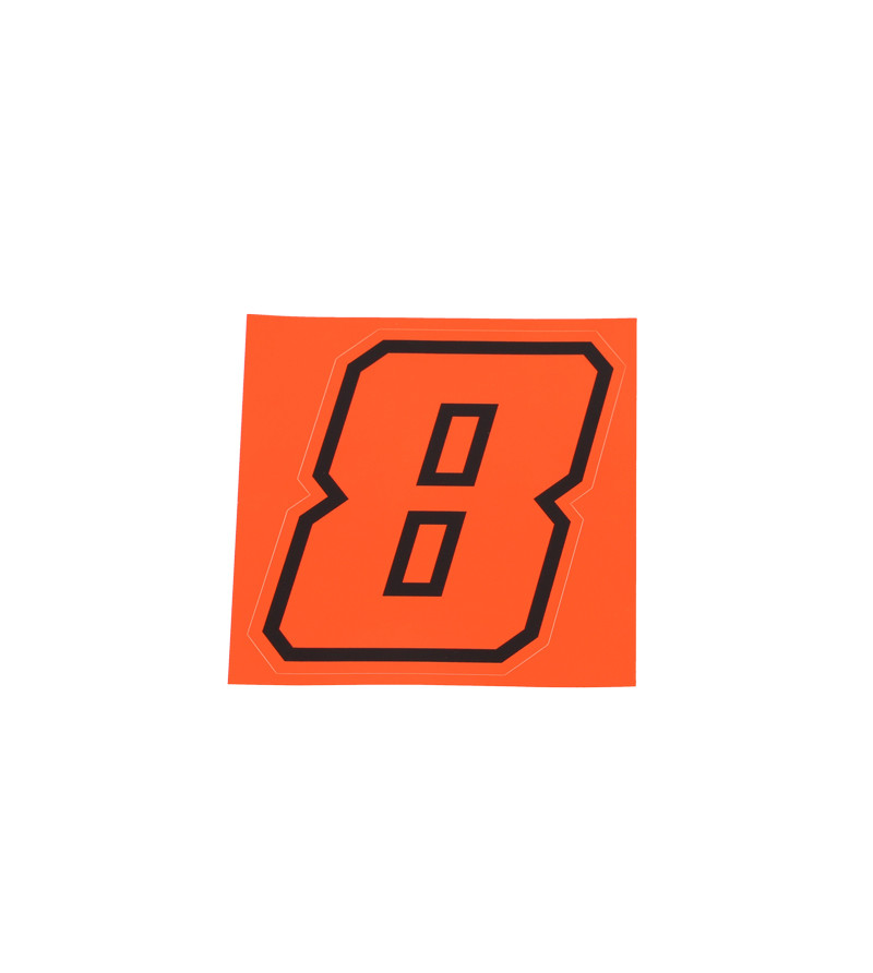 AUTOCOLLANT NUMERO DE COURSE MOTO 8ROUGE FLUO CONTOUR NOIR - HAUTEUR  10 CM