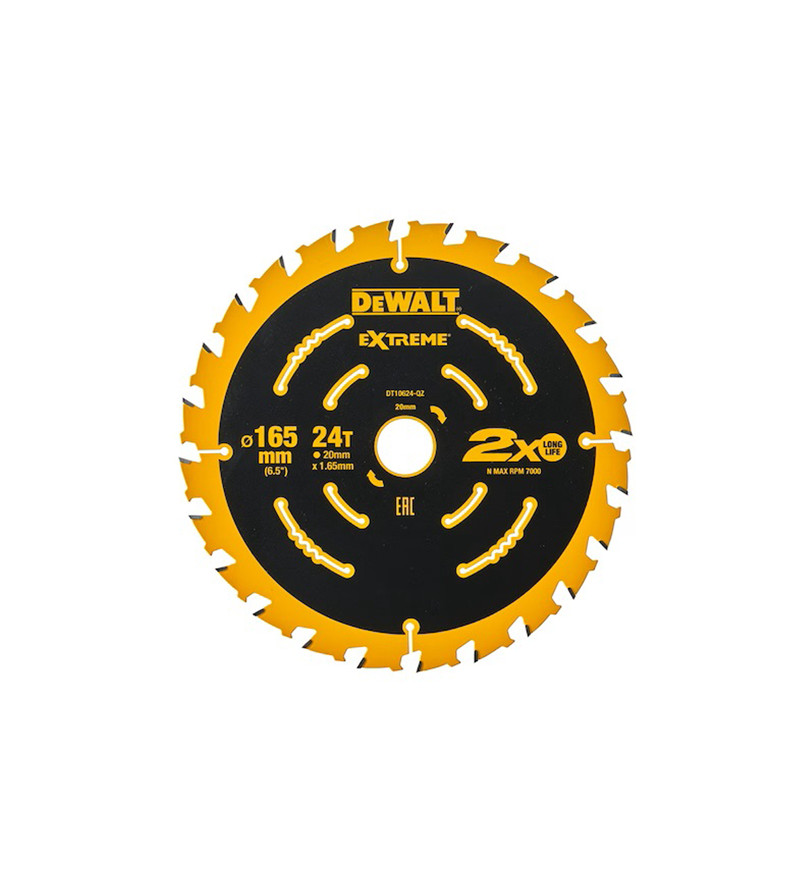 LAME DE SCIE CIRCULAIRE SANS FIL CARBURE ELITE DEWALT, 165X20MM, 24 DENTS, ATB/TRONÇONNAGE