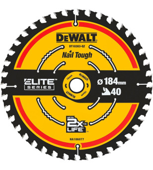 LAME DE SCIE CIRCULAIRE SANS FIL CARBURE ELITE DEWALT, 184X16MM, 40 DENTS, ATB/TRONÇONNAGE
