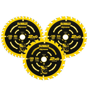 PACK DE 3 LAMES ELITE DEWALT  2X165MM 24 DENTS ET 1X165MM 40 DENTS