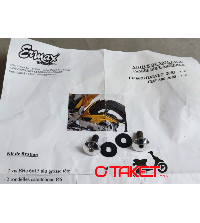 Kit visserie ERMAX pour garde boue arrière CB 600 HORNET 2003→/CBF 600 2008→ adaptable HONDA Accueil sur le site du spécialis... Kit visserie ERMAX pour garde boue arrière CB 600 HORNET 2003→/CBF 600 2008→ adaptable HONDA Accueil sur le site du spécialis...