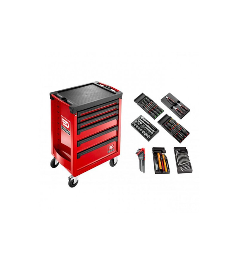 SERVANTE 6 TIROIRS ROLLM3 ROUGE AVEC COMPOSITION - 69 OUTILS FACOM